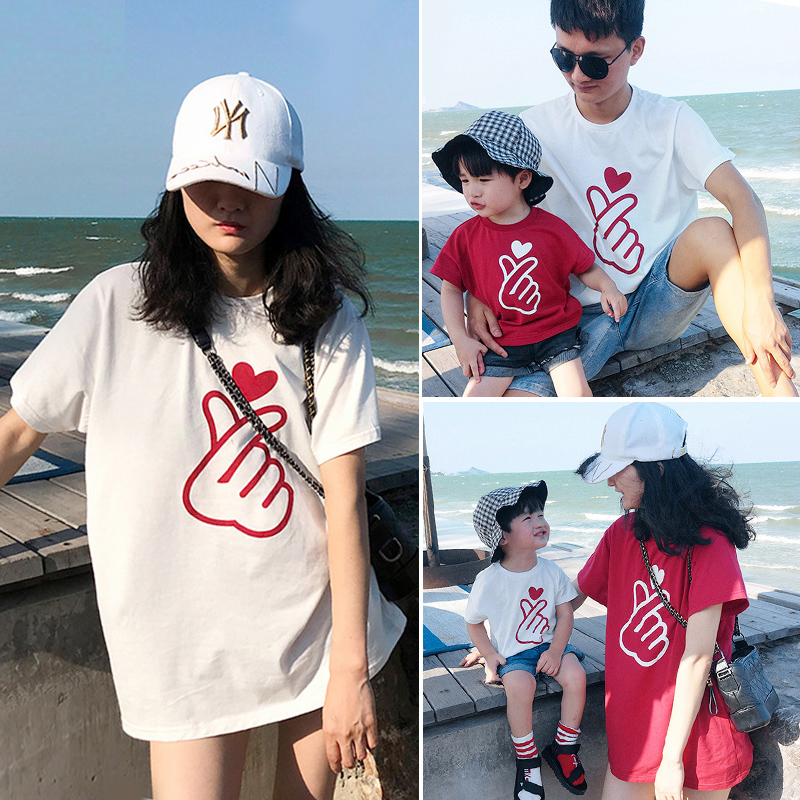 Fried street parent-child outfit a family of three and four babies 100 sunshine 2022 new trendy mother and child family outfit Western style T-shirt