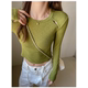 唯夕念潮搭简约肩部镂空纯色长袖T恤