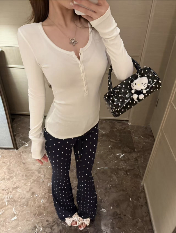 Polka Dot Casual Pants for Women, New Spring/Summer High-Waisted Slimming Long Pants, Versatile Flared Pants, Loose Drapey Trousers