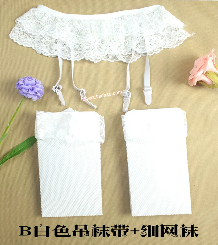 Nhật bản đầy đủ 55 nhân dân tệ vận chuyển ren trắng trên đầu gối garter vớ dây đeo bộ đùi ống dài lưới vớ phụ nữ the gioi phu kien thoi trang