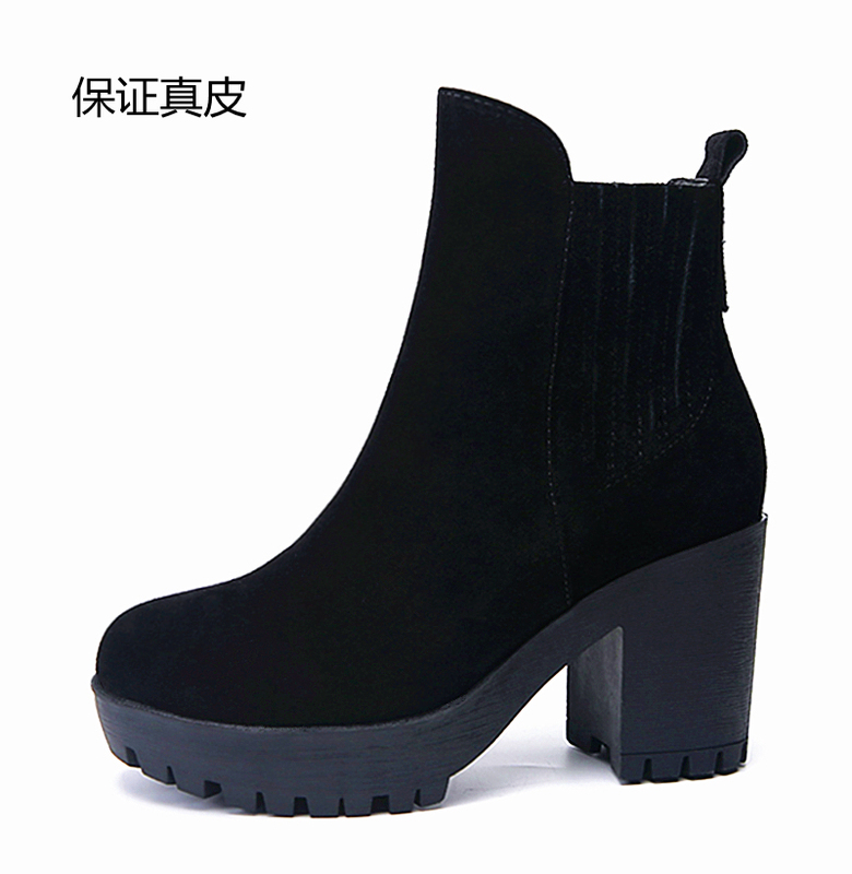 2025 Autumn and Winter Genuine Leather Elastic Short Boots Waterproof Platform Thick Sole High Heel Chelsea Boots Suede Chunky Heel Martin Boots for Women