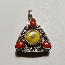 Tibetan Buddhism in Chinese style sterling silver inlaid beeswax box pendant amulet