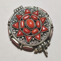 Tibetan Buddhism sterling silver inlaid gems red this year Amulet pendant Gabu box spot National style