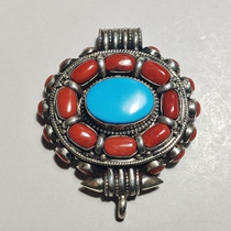 New Tibetan blue porcelain pine silver box pendant ethnic Tibetan style jewelry