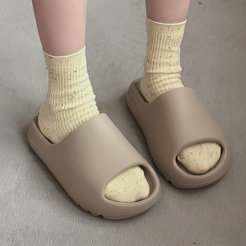 [Full Sneaker] Coconut Slippers Women's Bone White Rice Brown Slide Slip-On Outer Wear Heightening Sandals