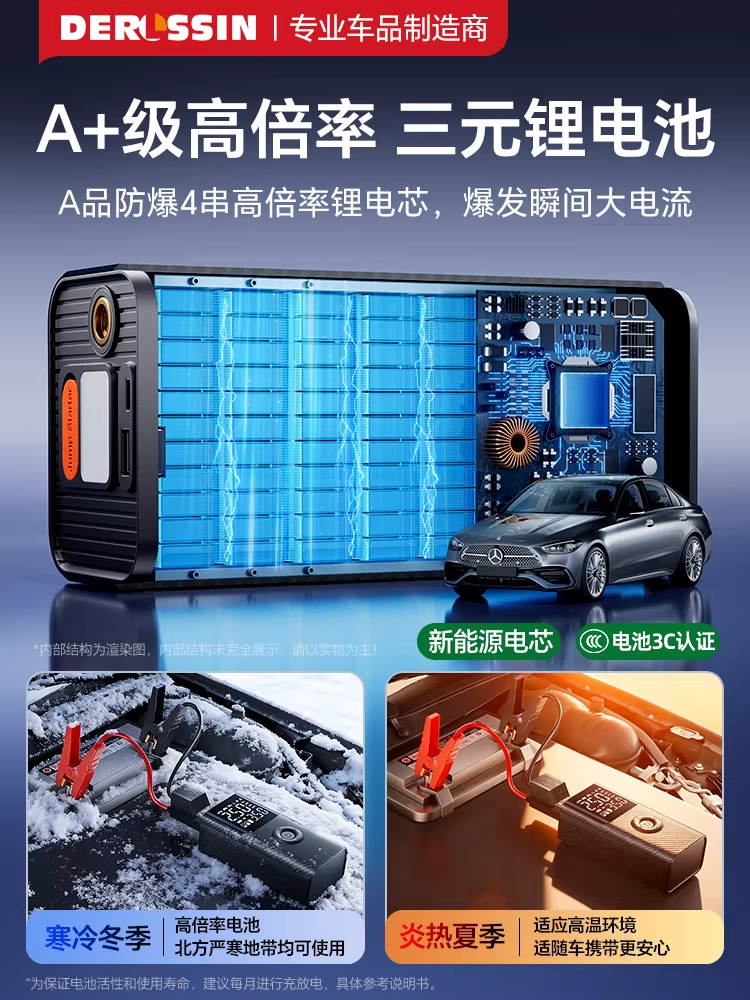 Car Emergency Jump Starter with Built-In Air Pump, Backup Battery, Power Bank, and Powerful Ignition Device