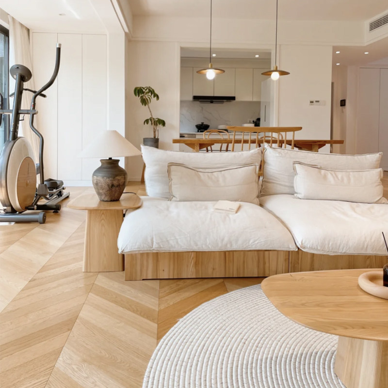 Nordic Solid Wood Sofa Day Style SILENT WIND LIVING ROOM CLOTH ART TRIO SOFA SMALL HOUSEHOLD TYPE NET RED double sofa