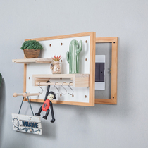 Meter box hole board occlusion decorative painting Nordic creative solid wood punch-free wall storage shelf with hook
