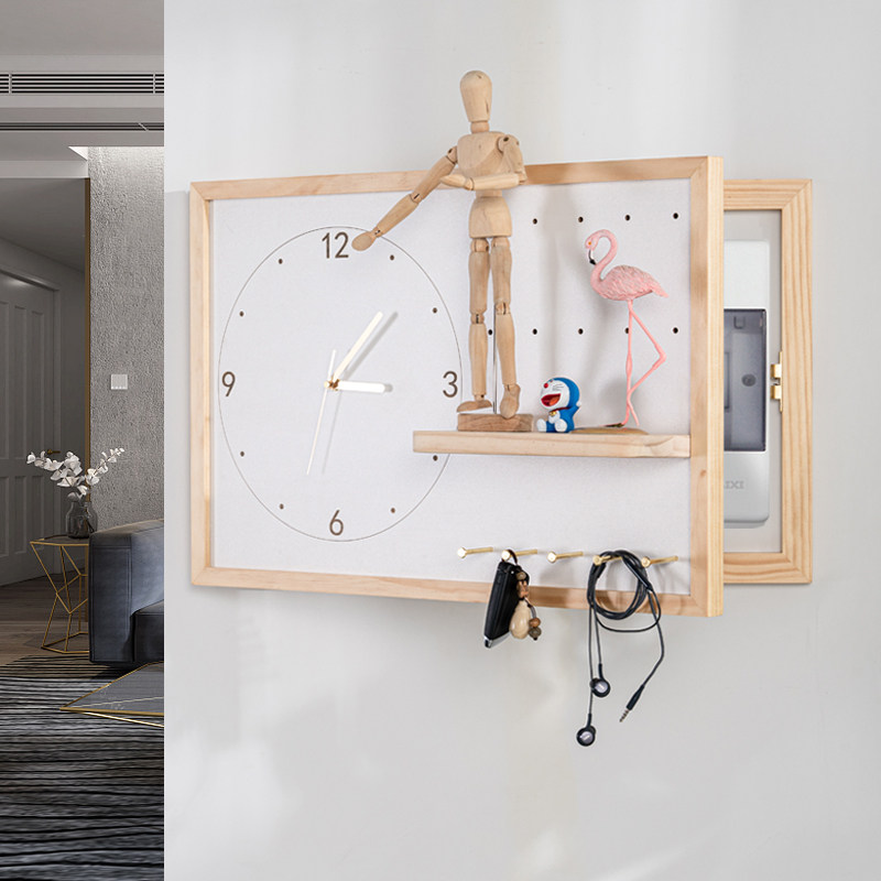 Electric meter box decorative painting with clock Nordic entry porch distribution box to block decorative clock hole plate shelf