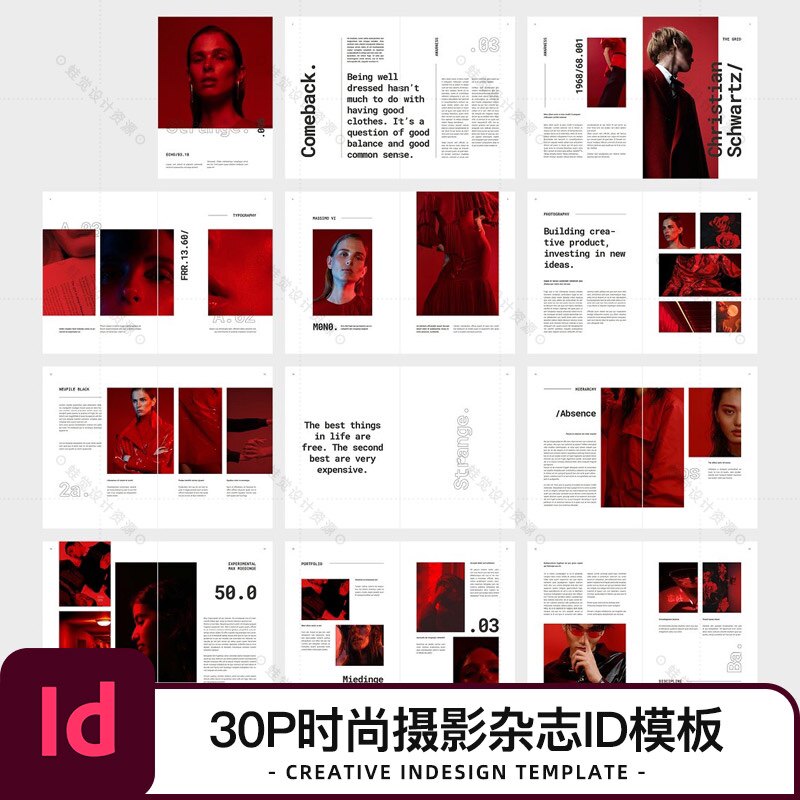 时尚摄影杂志排版id模板封面内页图文版式设计indesign源文件素材