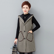 Middle-aged womens long hooded horse clip fashion mother jacket large size hairy Waistcoat Vest