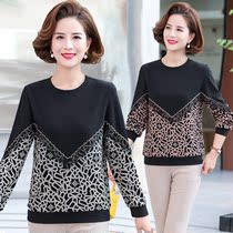 2022 middle aged womens clothing spring dress long sleeve T-shirt fashion mom dress lace spliced blouse 100 hitch bottom-shirt