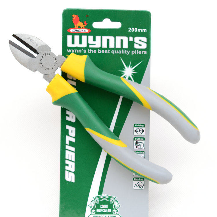 Wynn's power lion 8 inch three-color shank diagonal nipper 200mm inclined mouth pliers W00301-Taobao