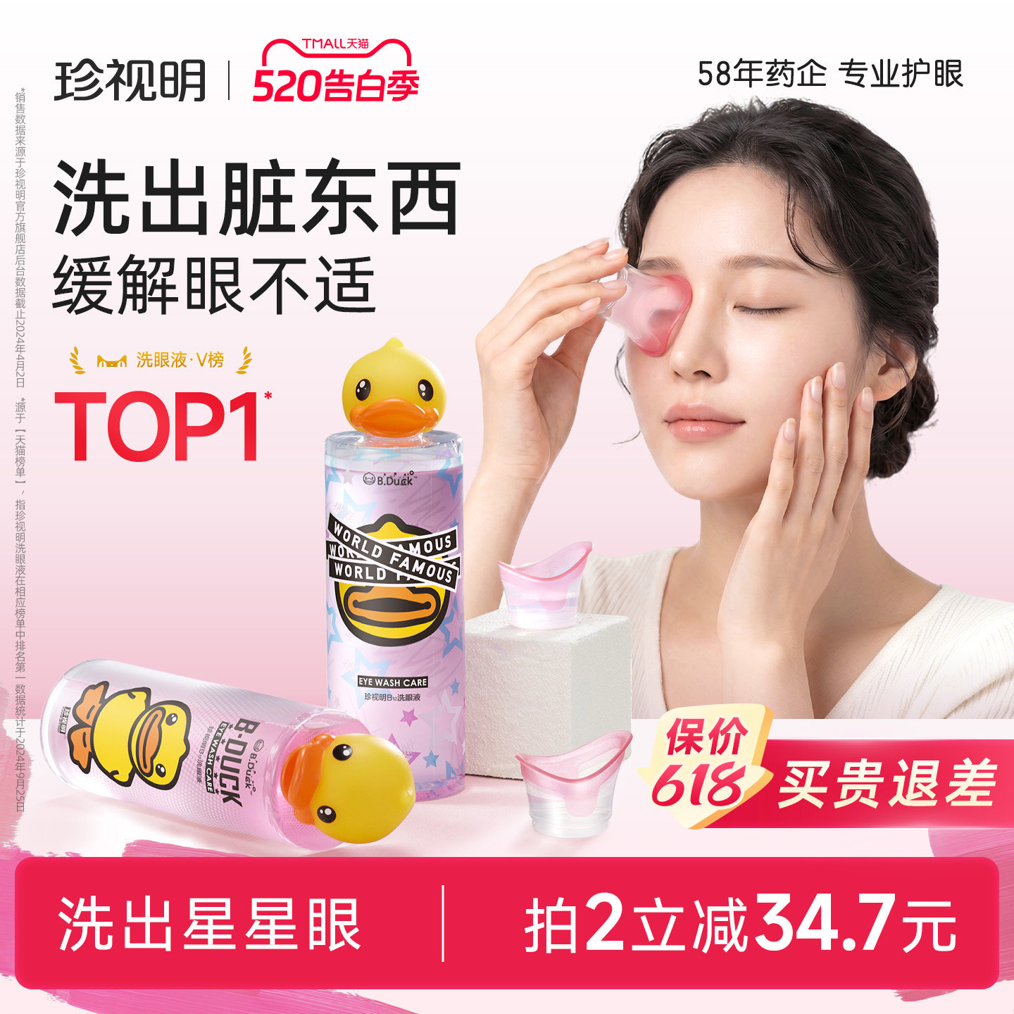 Cherish Mingxiao Yellow Duck Eye Wash Очищающая жидкость для ухода за глазами Очищающая вода для глаз 500 мл/бутылка Увлажняющее средство для мытья глаз