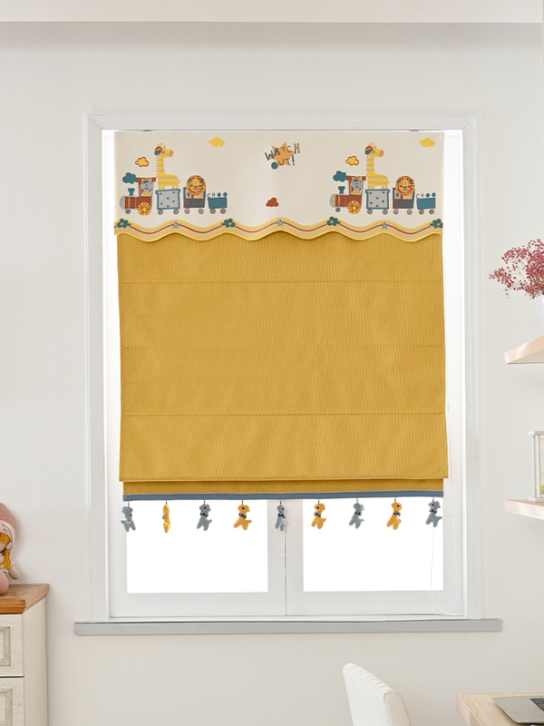 Children's Room Curtains Can Be Installed Without Drilling, Blackout and Heat-Insulating for Bay Windows, Bedroom Windows, Cartoon Design, Electrically Adjustable Roman Blinds