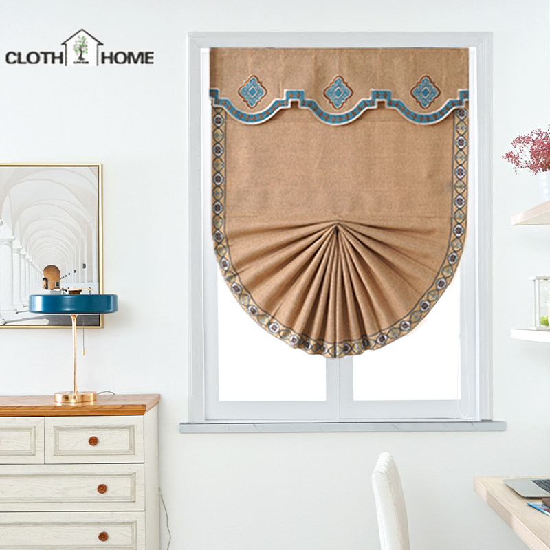 2021 New curtain Chinese embroidery embroidery cloth Restaurant room study room bedroom small window custom roma curtain