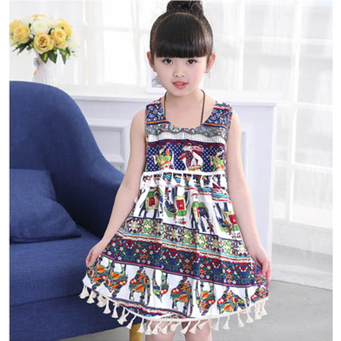 Mùa hè mỏng cô gái nhân tạo bông gió quốc gia váy cotton lụa dài váy trẻ em vest váy bé bông lụa gia đình váy công chúa trẻ em