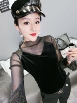 2021 autumn and winter New Korean fashion sexy base shirt female lace chiffon shirt slim thin Foreign