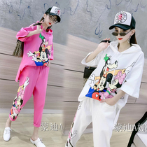 Short sleeve sportswear suit women 2021 summer new Korean loose leisure student Mickey half sleeve two-piece tide