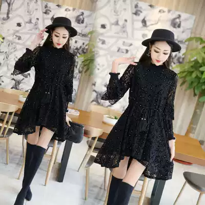 2021 autumn and winter New Korean fashion medium and long version lace shirt women big size slim dress