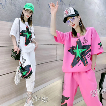 ins sportswear suit suit womens short sleeve summer New loose leisure student two-piece half sleeve tide hip hop pants