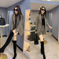 2021 autumn and winter New Fashion thousand bird grid tweed suit womens woolen suit jacket slim shorts two sets tide