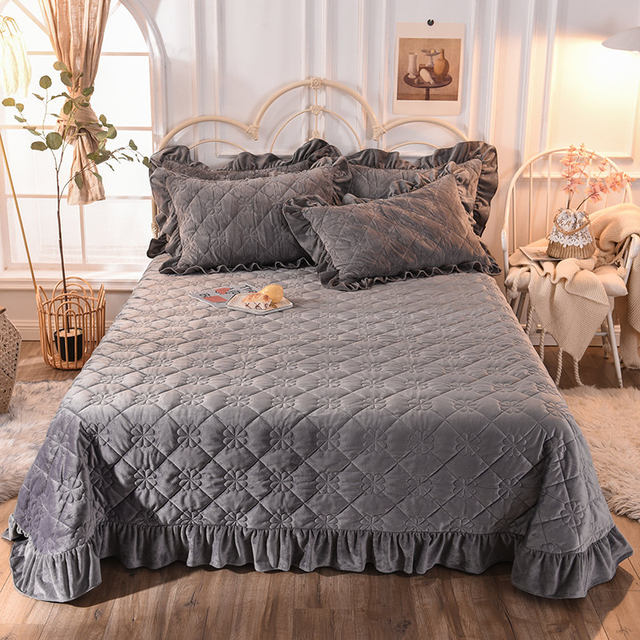 Milk velvet bed sheet one piece 2022 winter plus velvet pure color flannel thickened high-end coral velvet quilted bed cover