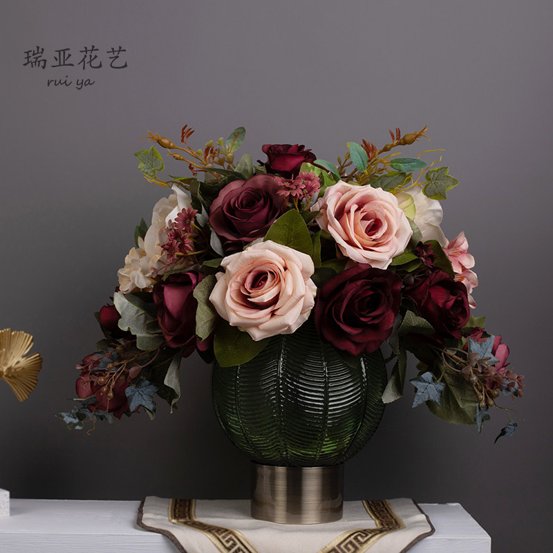 Nordic light luxury style simulation bouquet roses home living room dining table fake flower flower arrangement decoration silk flower decoration