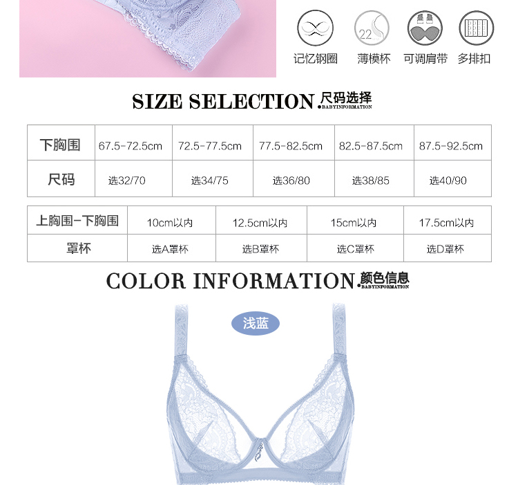 Fairy Yi Yi ngực lớn ngực nhỏ cup mỏng kích thước lớn phần mỏng cup bra trong suốt không có đồ lót ren do lot nu