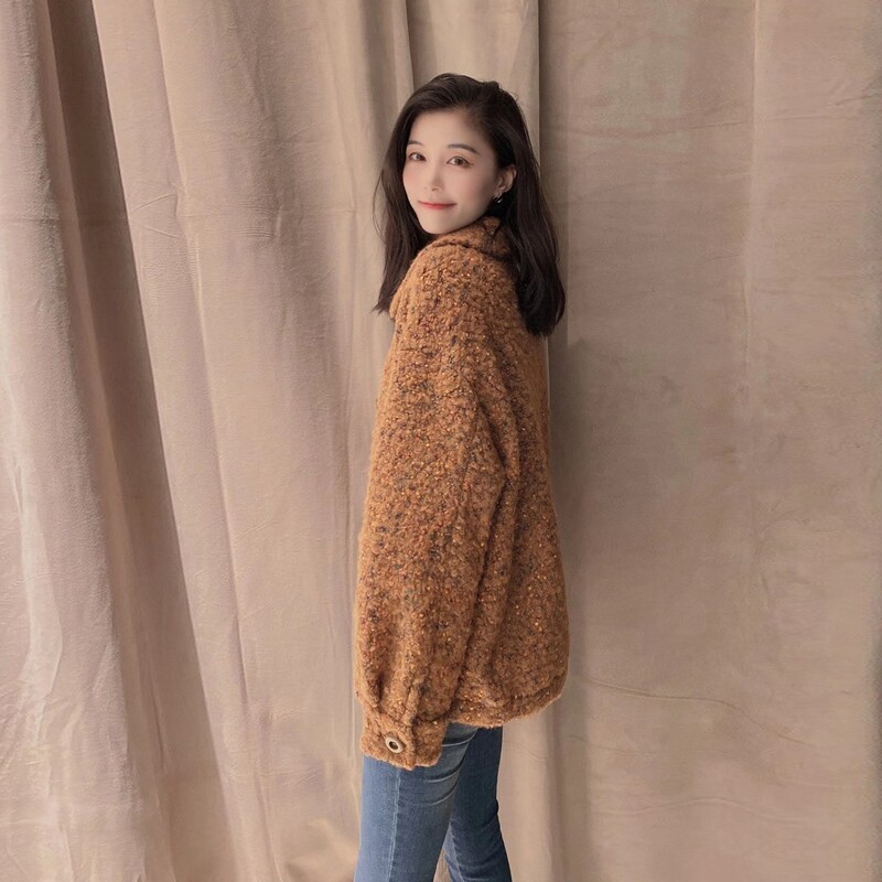 2022 Amasch New Tautumn Winter Albaca Long sleeves Loose Single Row of Hair Jacket Woman