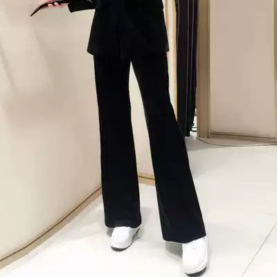 Amarshi flag 2021 spring new black velvet casual straight trousers 5130697-2184211-001