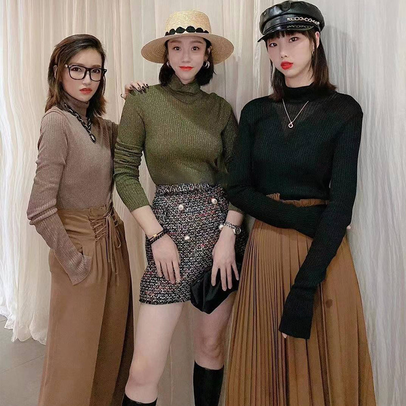 Gocie's new women's dress 2021 fall swarm with slim, high collar gold silver mitt knitwear 1399437