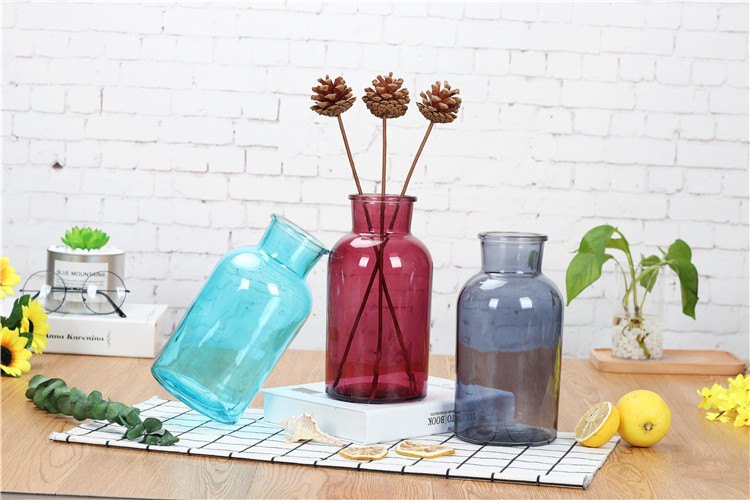 Ins thuốc thử đơn giản bình hoa retro hoa giả hoa khô hoa màu thủy tinh bình trang trí bàn bình hoa - Vase / Bồn hoa & Kệ lọ cắm hoa