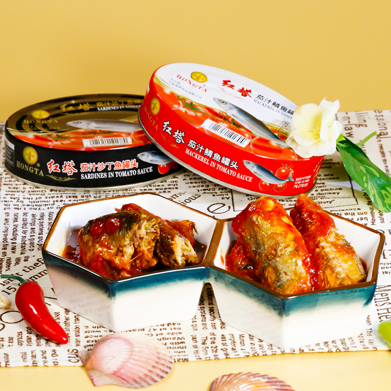 Old red taga juice fish canned food Sardine Mackerel middle section of cooked seafood aquaculture 200g*4 cans
