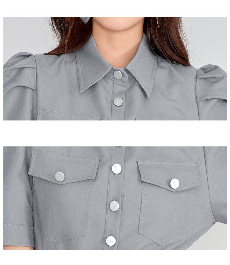 凡兔简约舒适单排扣显瘦百褶连衣裙2022夏季新款时尚口袋通勤裙女详情22