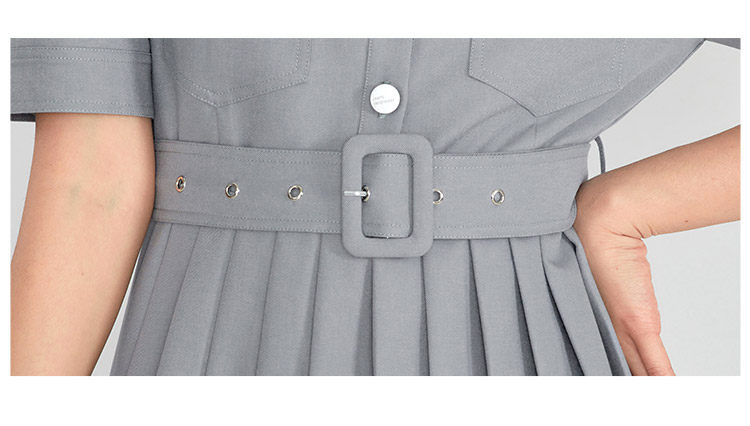 凡兔简约舒适单排扣显瘦百褶连衣裙2022夏季新款时尚口袋通勤裙女详情23