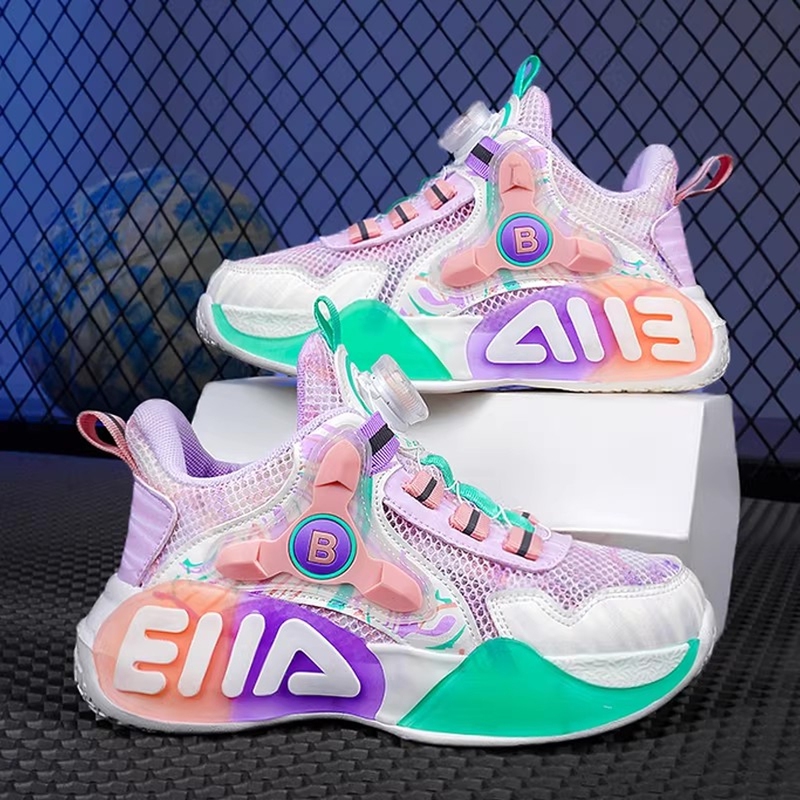 Children's Tennis Shoes for Girls, Professional Indoor Training Shoes with Rotating Buckle for Badminton, Women's Model