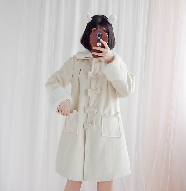 [Giải phóng mặt bằng không được trả lại] cô gái mềm mại cung nơ mèo áo dài lông len Lolita áo khoác blazer nữ hàn quốc
