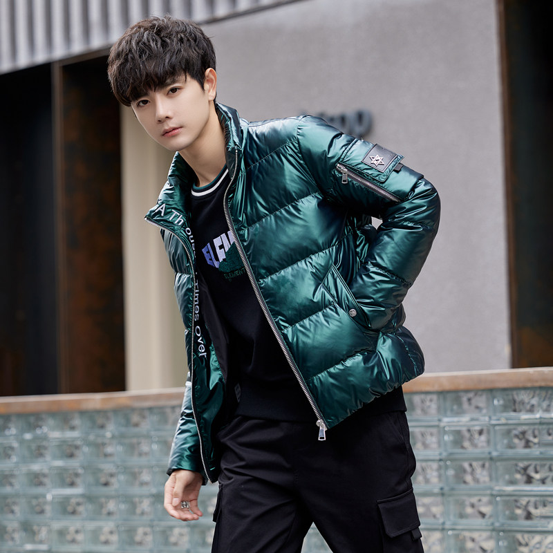 -P265 男士短款亮面羽绒服 黑色