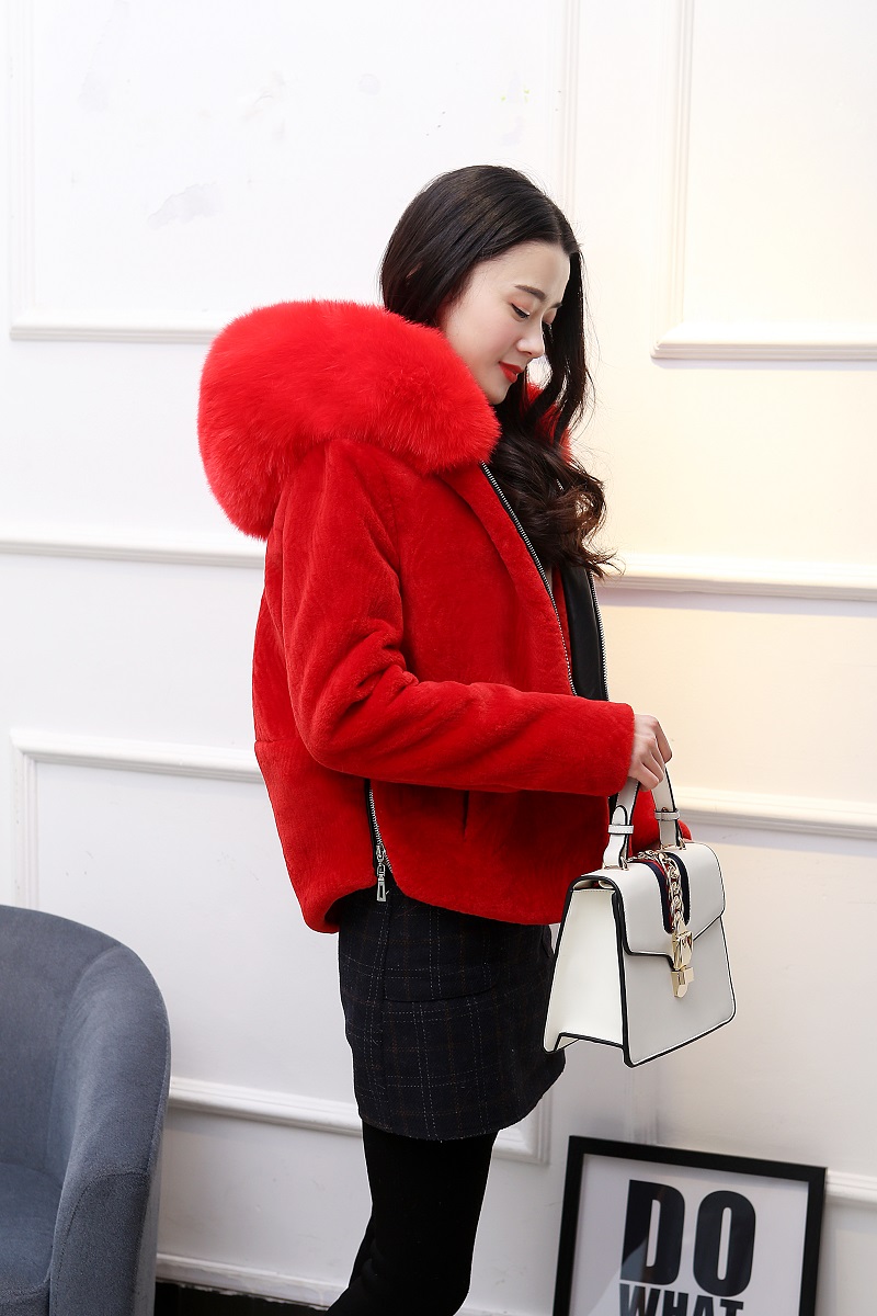 Lông một 2018 mới mùa thu và mùa đông cừu cắt fur coat Hàn Quốc nữ đoạn ngắn giả con cáo lông trùm đầu coat áo khoác lông dáng dài