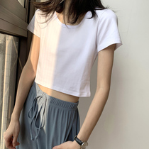  Ultra-short top womens short-sleeved t-shirt white 2021 new summer and Korean version of tight high-waisted umbilical bottoming shirt ins tide