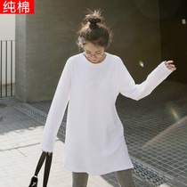 Hong Kong style Spring Autumn New coat loose Joker white long-sleeved base shirt cotton long sleeve T-shirt women