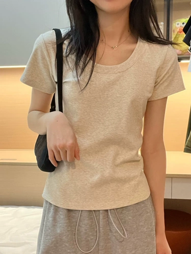 Tide, летняя однотонная приятная телу футболка с коротким рукавом, облегающий крой, короткий рукав