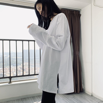 Spring and Autumn ins Tide Long Sleeve T-shirt Women Autumn Thin White Cotton base shirt Top 2021 New Top