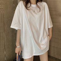  Side split summer ins tide loose Korean lazy style short-sleeved bottoming shirt with large size T-shirt womens western style top