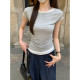 Suseyiku summer Korean style contrasting round neck pleated design modal short-sleeved T-shirt top