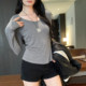 Suseyiku Lyocell Tencel Wool Gray Bottoming Shirt for Women Autumn and Winter New Popular U-Neck Long-Sleeved T-Shirt