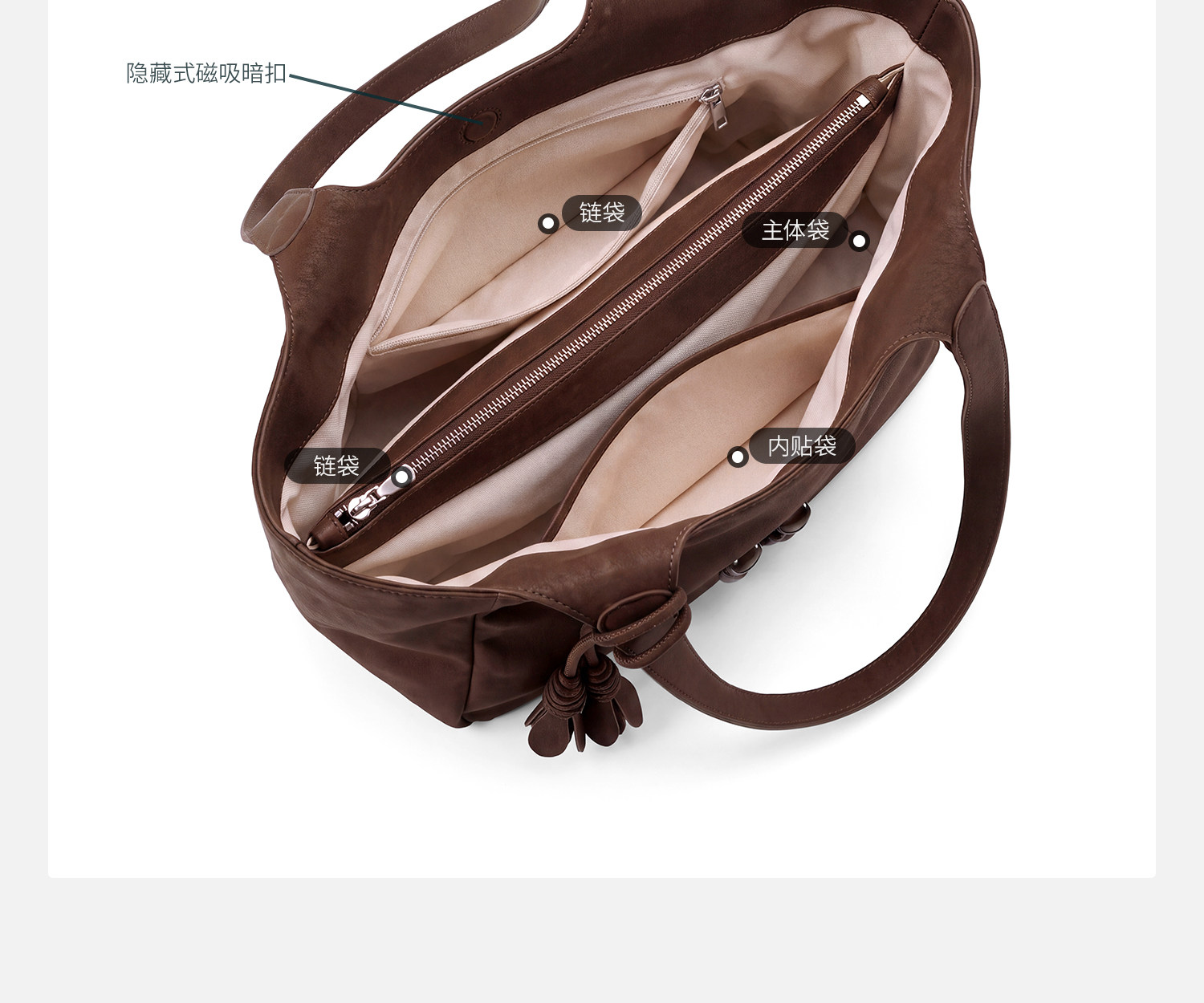 JACD Faux Leather Magnetic Snap Tote Bag