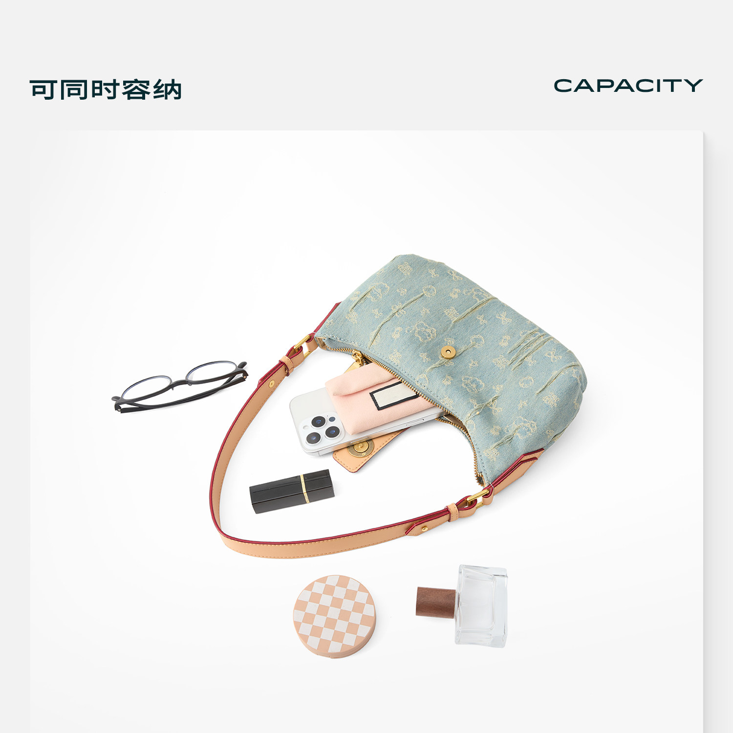 JACD Denim Crescent Underarm Bag - Zip-Top