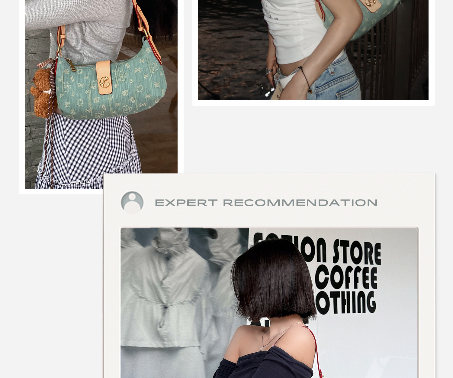 JACD Denim Crescent Underarm Bag - Zip-Top